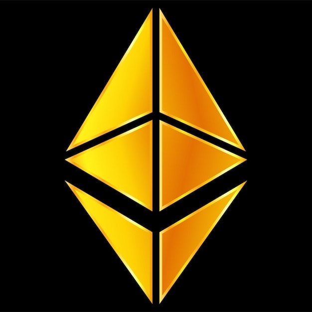 Vector ethereum eth gouden symbool in vooraanzicht geïsoleerd op zwart design element