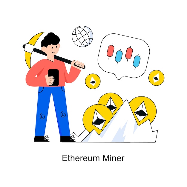 Дизайн Ethereum Miner Flat Style Векторная иллюстрация
