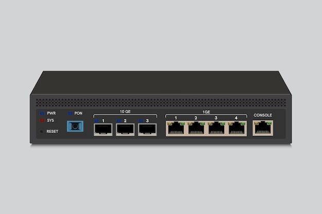 Ethernet connector and an optical connector Media converter on white background
