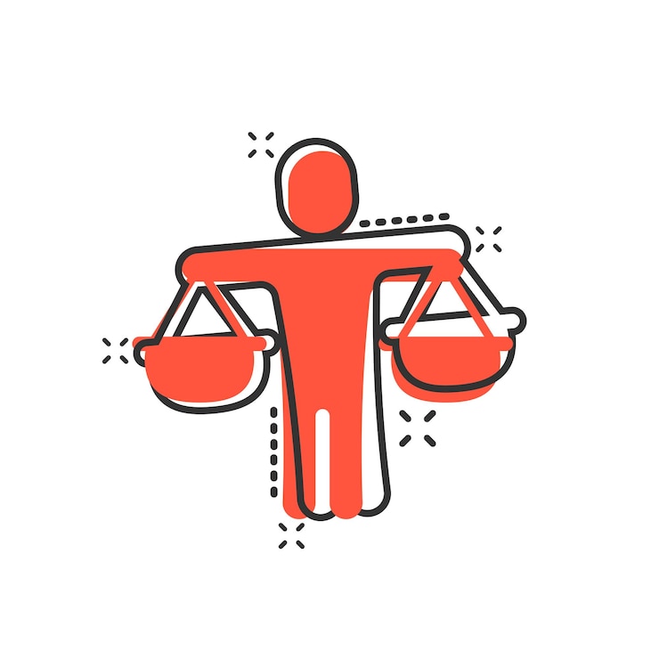 Vector ethic balance icon in comic style honesty cartoon vector illustration on isolated background decision splash effect business concept