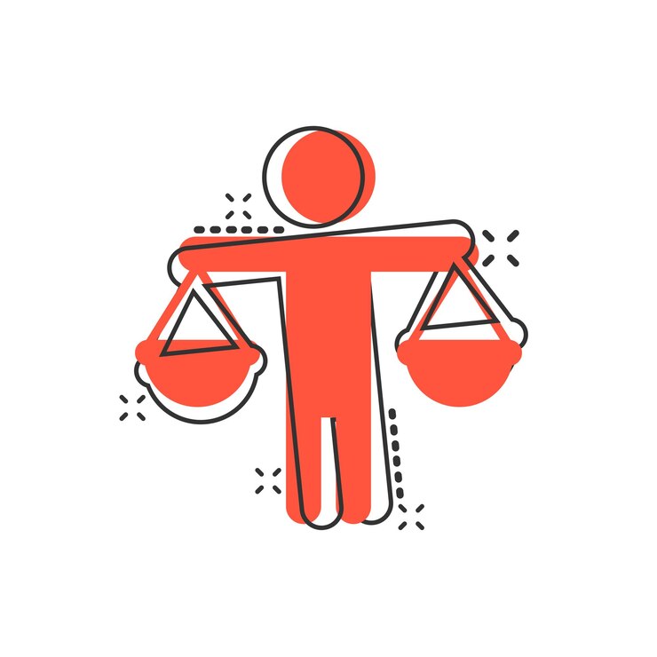 Vector ethic balance icon in comic style honesty cartoon vector illustration on isolated background decision splash effect business concept