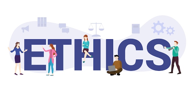Ethics or code of conduct concept with big word or text and team people with modern flat style vector