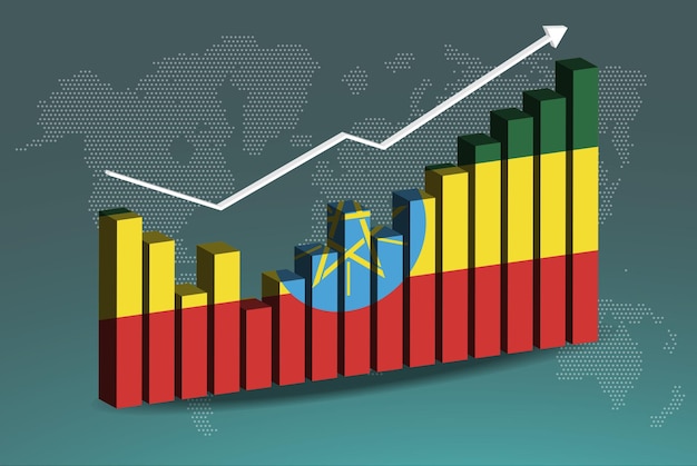 Ethiopia 3d bar chart graph with ups and downs increasing values upward rising arrow on data