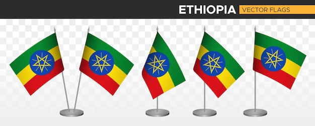 Ethiopia desk flags mockup 3d vector illustration table flag of Ethiopia