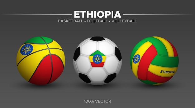 エチオピアの旗バスケットボールサッカーバレーボールボールモックアップ3dベクトルスポーツイラスト分離