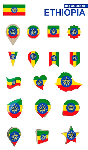 Ethiopia flag collection big set for design