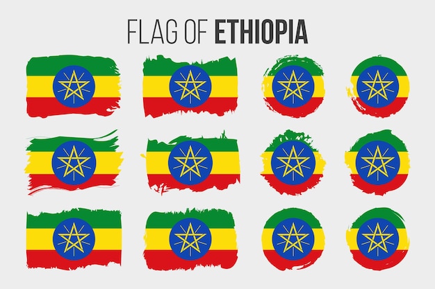 에티오피아 국기 그림 브러시 획 및 흰색 절연 에티오피아의 그런 지 플래그
