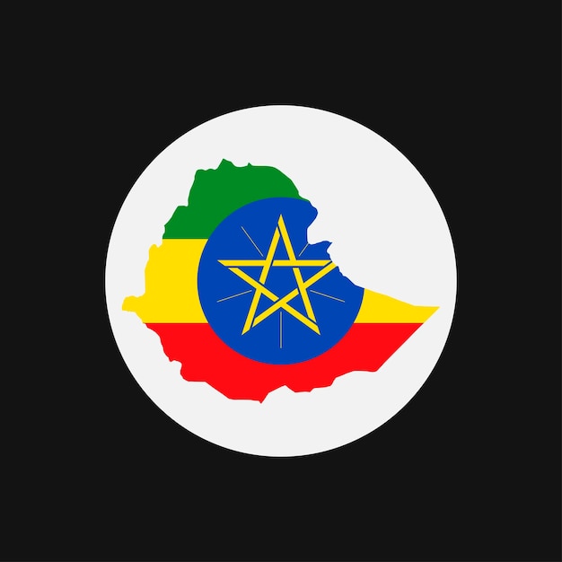Ethiopia map silhouette with flag on white background