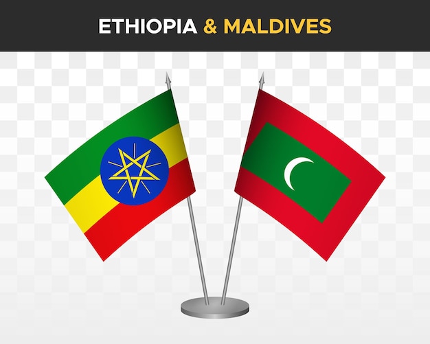 Ethiopia vs maldives desk flags mockup isolated 3d vector illustration table flags