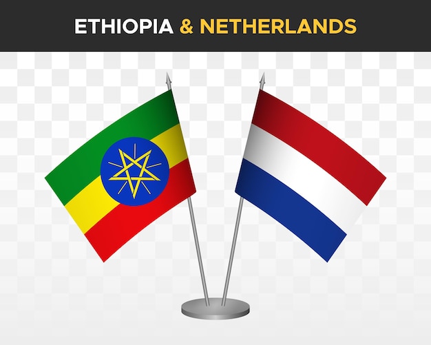 Ethiopia vs netherlands desk flags mockup isolated 3d vector illustration table flags