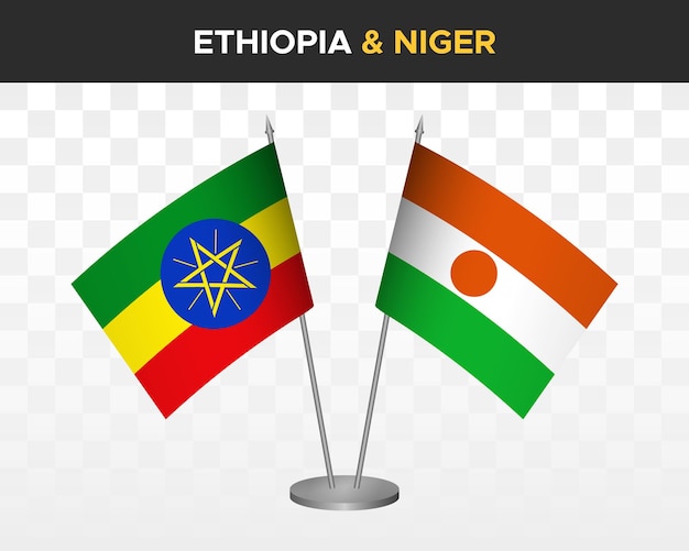 Ethiopia vs niger desk flags mockup isolated 3d vector illustration table flags