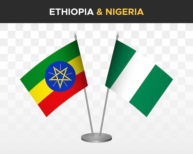 Ethiopia vs nigeria desk flags mockup isolated 3d vector illustration table flags