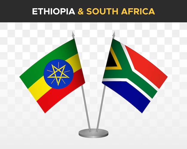 Ethiopia vs south africa desk flags mockup isolated 3d vector illustration table flags