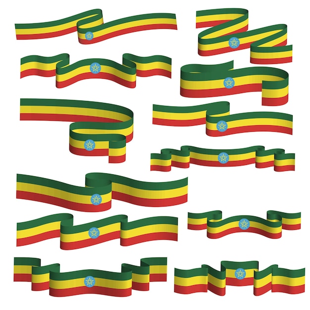 Ethiopië lint vlag vector element bundel set