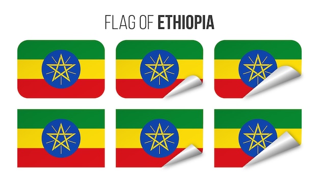 Ethiopië vlag etiketten stickers set Vector illustratie 3d vlaggen van Ethiopië geïsoleerd op wit