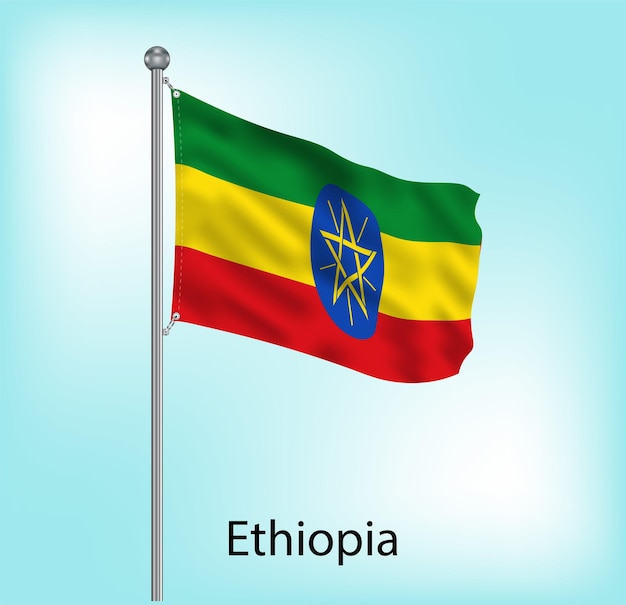Ethiopië zwaait met vlag op vlaggenmast vector