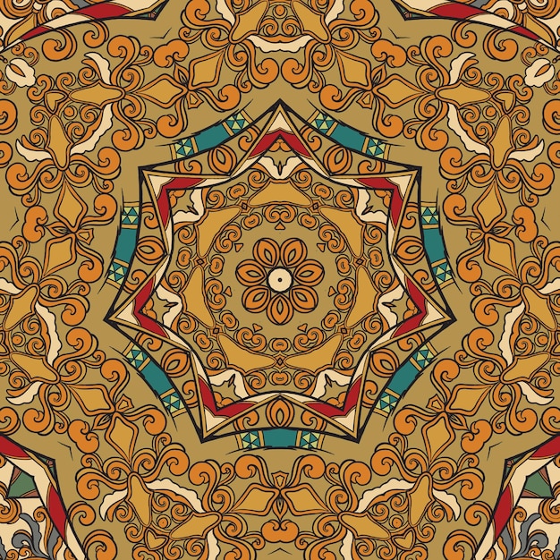 этнический и красивый орнамент мандалы фон для дизайна ковров премиум вектор