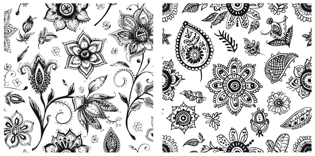 Vector ethnic boho seamlesspattern coloring pages template