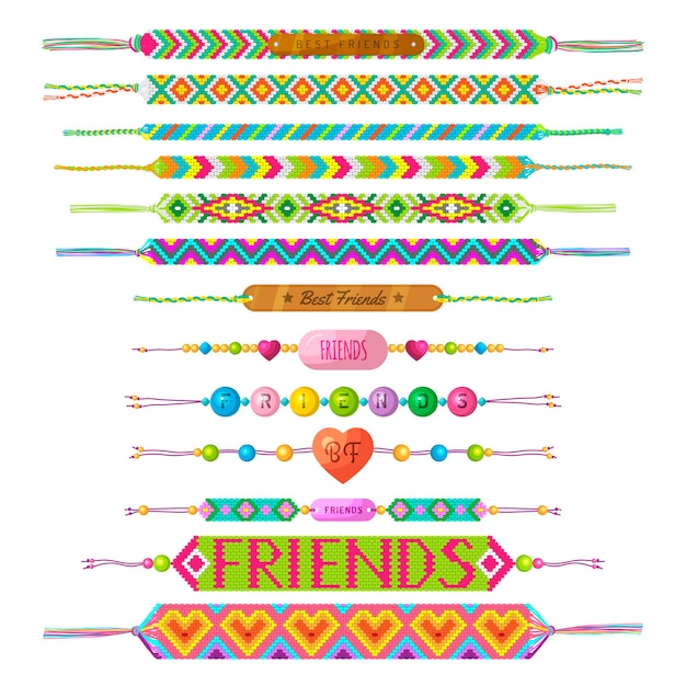 Ethnic bracelet handmade colored wristbands friendship connection symbols hippie recent vector jewelry templates illustration of bracelet handmade fashion