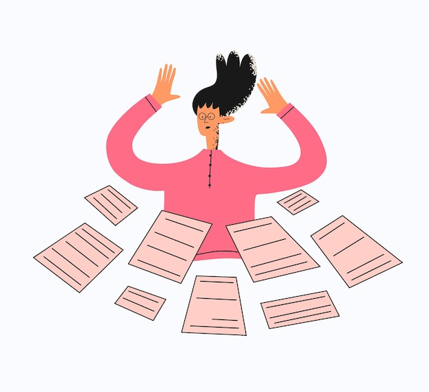 Vector ethnic business woman surrounded by documents