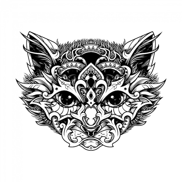 ethnic cat head illustration and coloring book