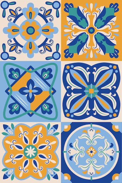 Ethnic ceramic tile pattern portuguese azulejo or spanish majolica italian traditional ornament