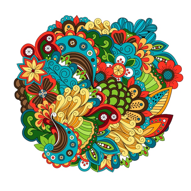 エスニック色の花の円形パターンベクトル