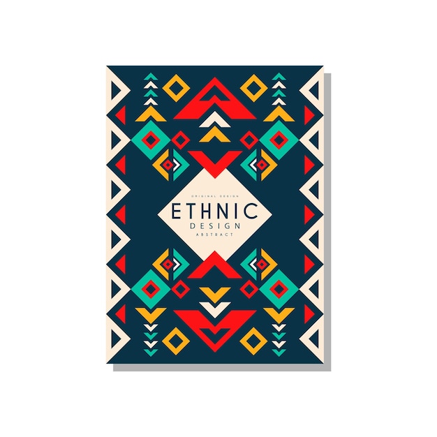 エスニックデザインは、名刺ロゴ招待チラシポスターバナーベクトルイラストのカラフルなエスノ部族の幾何学的な装飾の流行のパターン要素を抽象化します