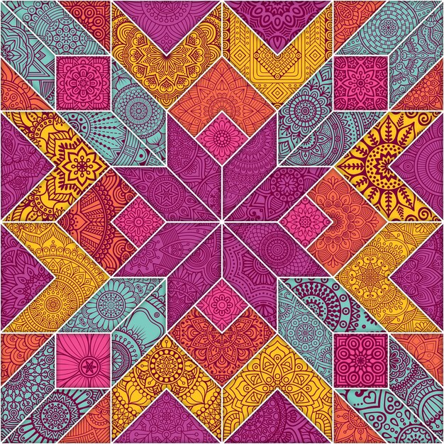 Ethnic floral mosaic pattern