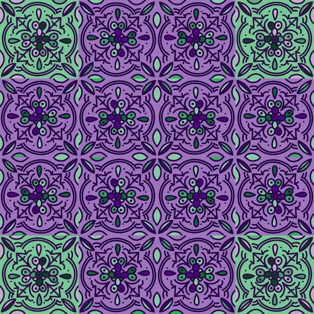 エスニック花柄モザイク タイル抽象的な幾何学的な装飾的なシームレス パターン ヴィンテージの装飾的な飾り