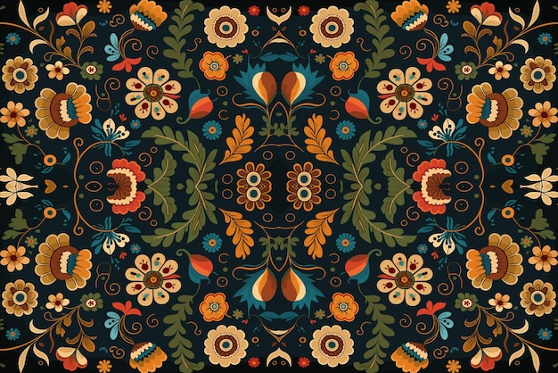 Vector ethnic floral pattern seamless background abstract traditional folk old ancient antique tribal