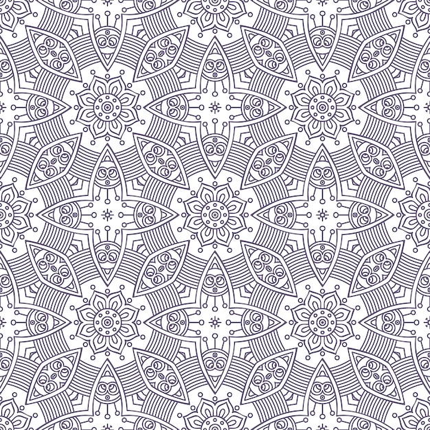 Vector ethnic floral seamless pattern with mandalas