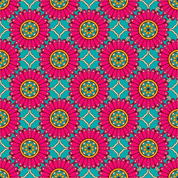 Ethnic floral seamless pattern with mandalas