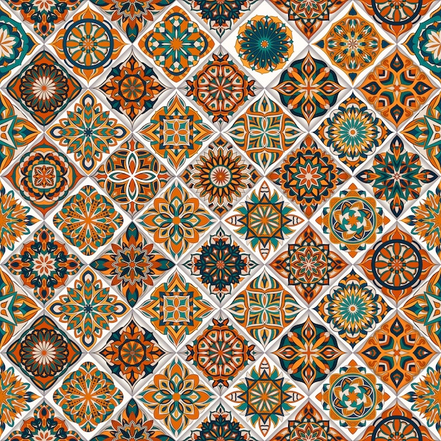 Vector ethnic floral seamless pattern with vintage mandala elements.