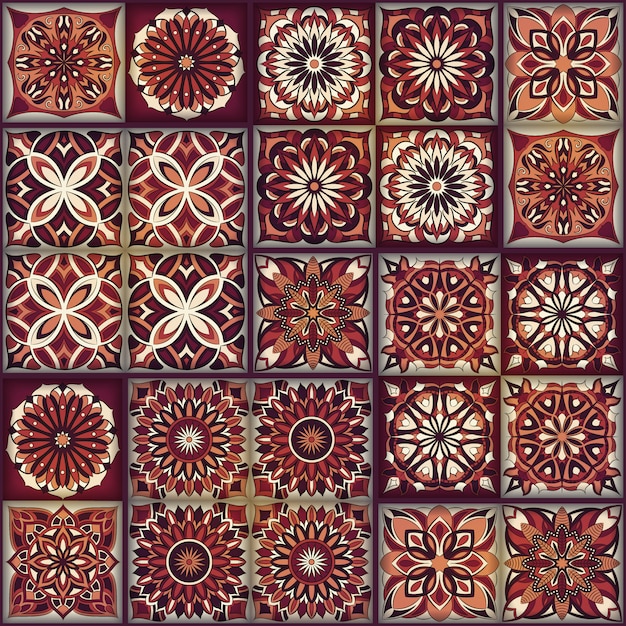 Ethnic floral seamless pattern with vintage mandala elements. 