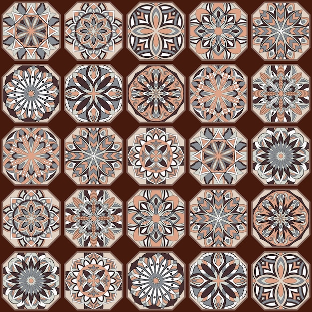 Ethnic floral seamless pattern with vintage mandala elements. 