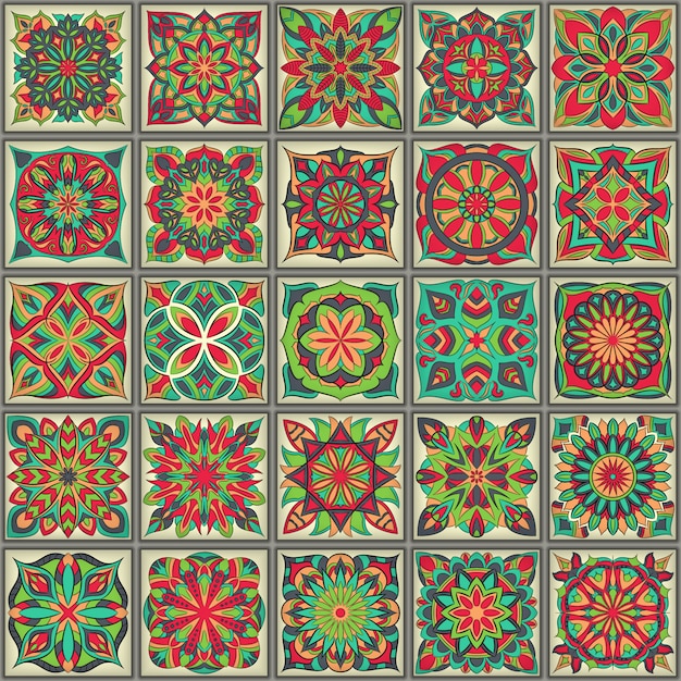 Ethnic floral seamless pattern with vintage mandala elements. 