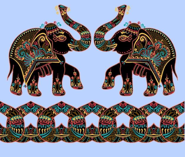 Vector ethnic folk art indian elephant, vector dot painting illustration