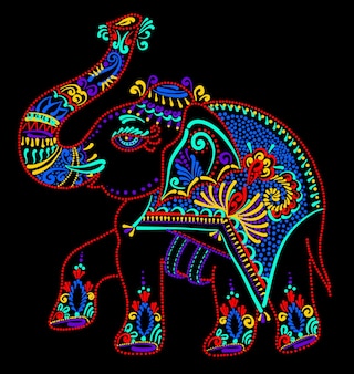 Elefante indiano di arte popolare etnica, illustrazione della pittura del punto di vettore