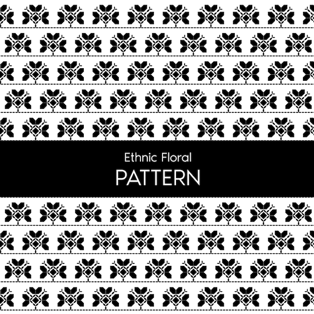 Vector ethnic geometric pattern with black flowers