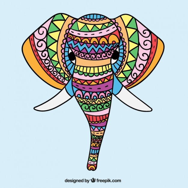 Vector ethnic hand drawn colored elephant