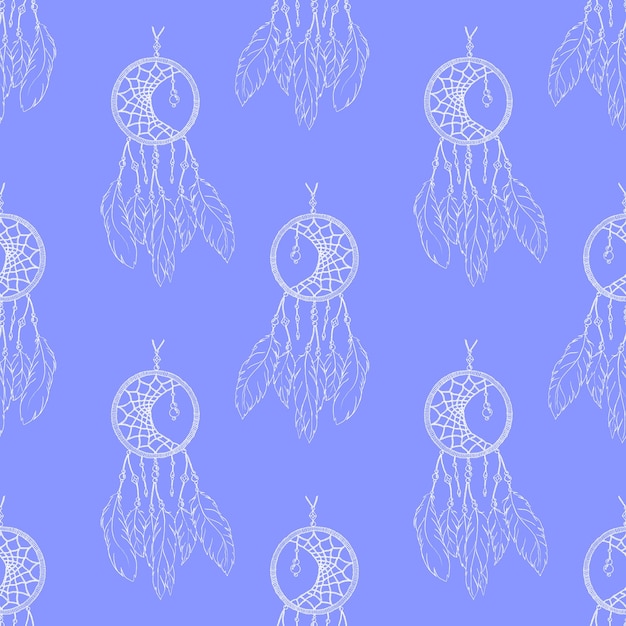 Ethnic hand made feather dream catcher seamless pattern vector