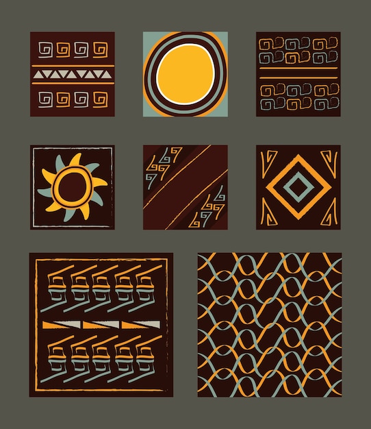 Vector ethnic handmade ornament tribal african culture textiles set illustration