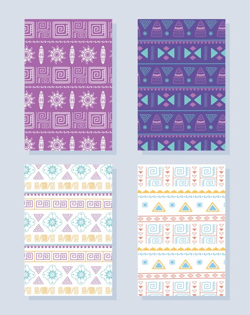 Ethnic handmade, traditional tribal african ornament culture textile pattern set vector illustration