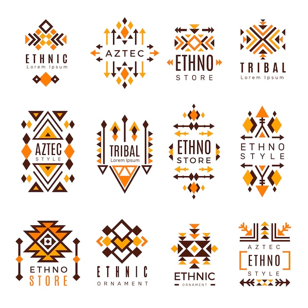 Vector ethnic logo. trendy tribal symbols geometric shapes indian decorative mexican elements