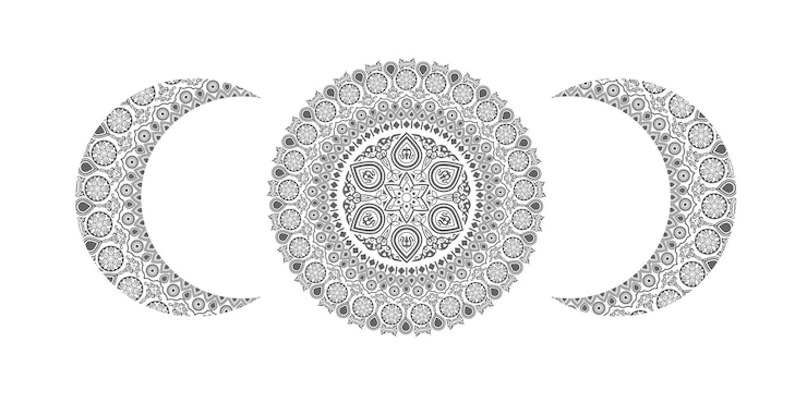 Vector ethnic mandala moon, tattoo templates