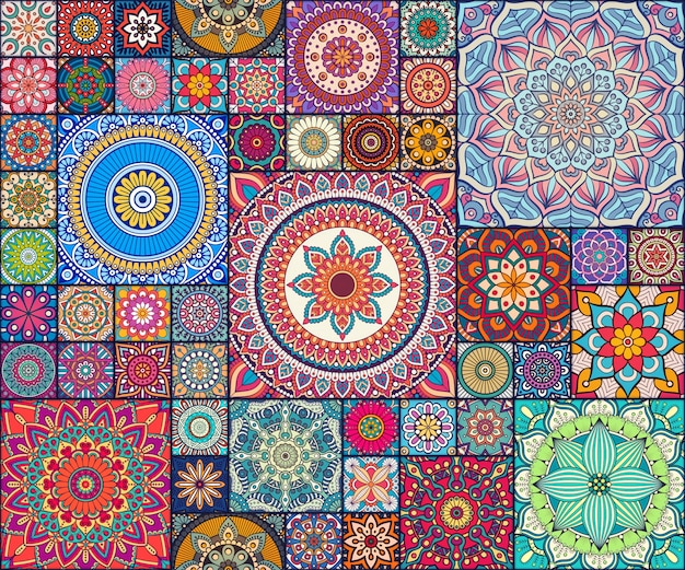 Ethnic mandala pattern tiles