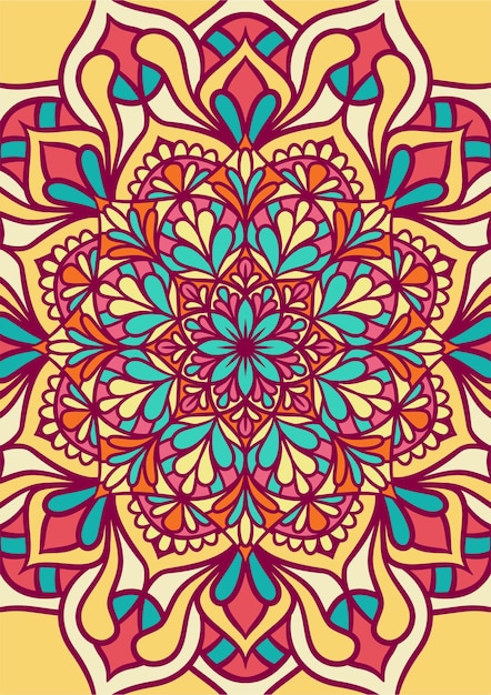 Ornamento rotondo mandala etnico con sfondo colorato, mandala vettoriale, motivo decorativo