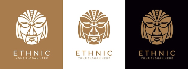 Logo della maschera etnica logo della maschera azteca e maya per il business design vettoriale culturale in stile minimalista illustrazione vettoriale