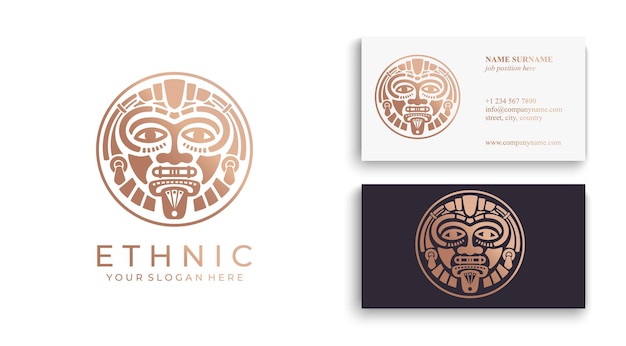 Logo della maschera etnica logo della maschera azteca e maya per il business design vettoriale culturale in stile minimalista illustrazione vettoriale